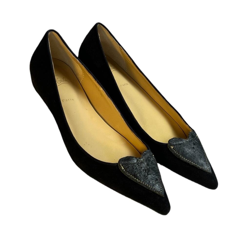 Christian Louboutin Black Suede Heart Flat EU 36 Love Pointed Toe Parisian Noir